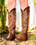 Old Gringo Boots Mayra brass goat leather western boots with intricate cream embroidery and 18-inch tall shaft