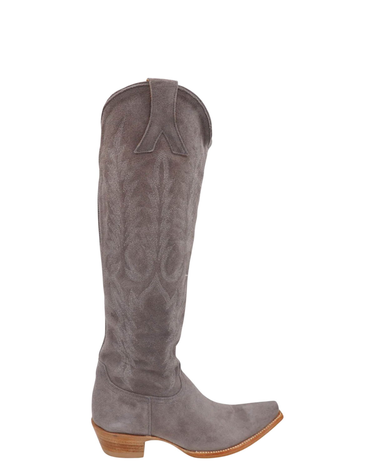Old Gringo Boots Mayra gray suede western boots with relaxed fit shaft and intricate tonal embroidery