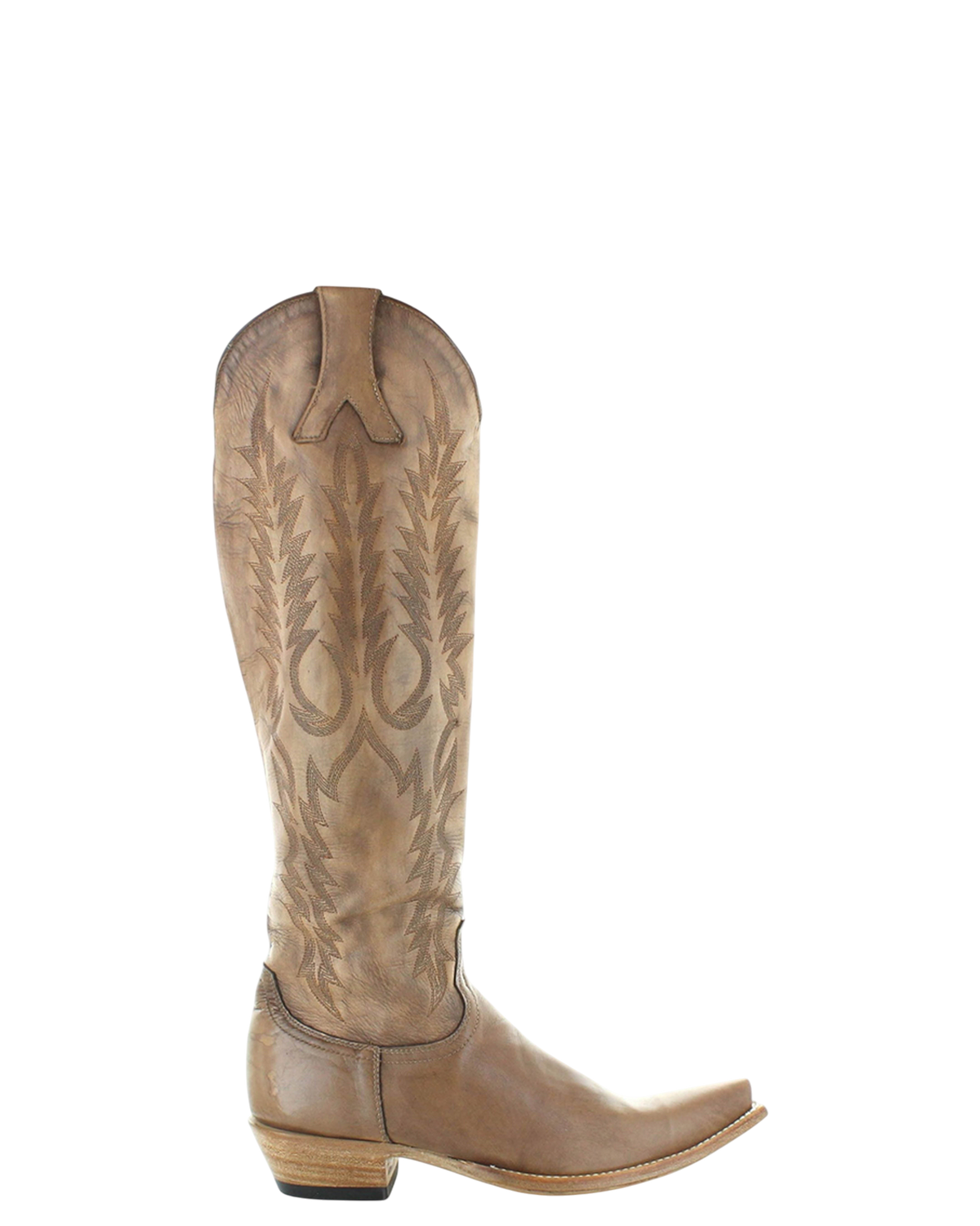 Old Gringo Boots Mayra Mid beige leather western boot with intricate shaft embroidery and a classic pointed toe.