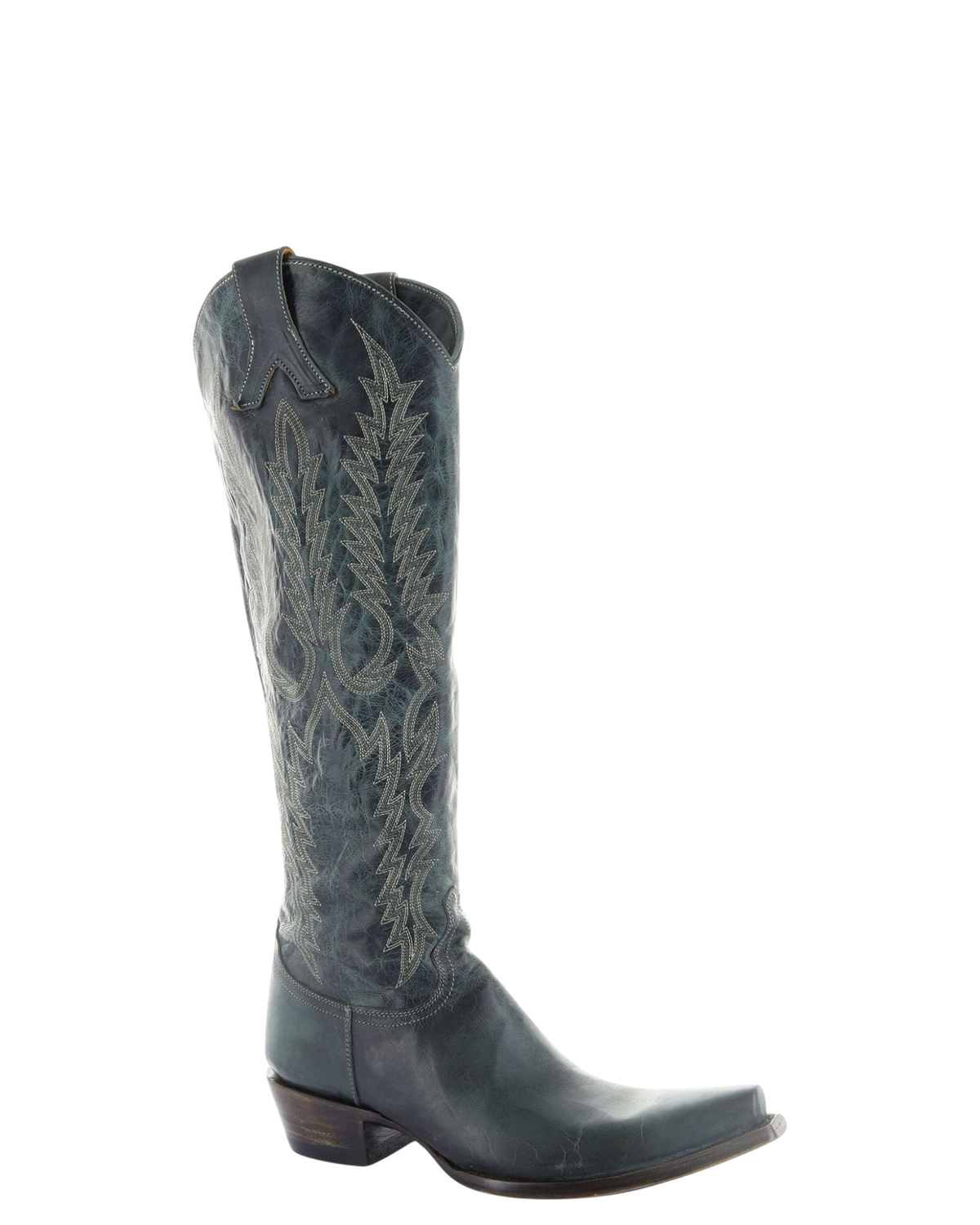 Old Gringo Boots Mayra Mid dark jade green goat leather cowboy boot with intricate embroidery and 4Long toe