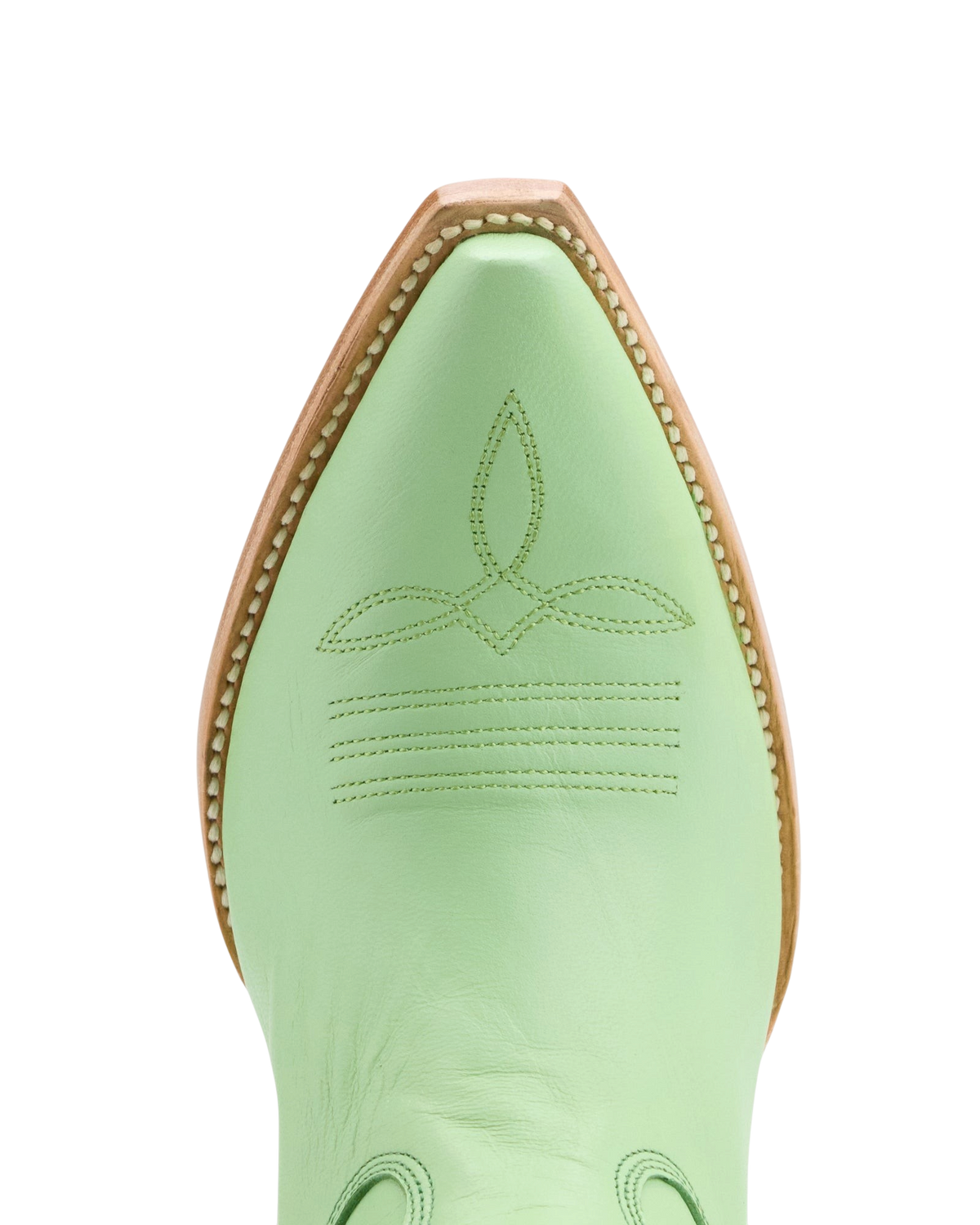 Old Gringo Boots Chili Short mint green goat leather cowboy boot with pointed toe and tonal decorative stitching