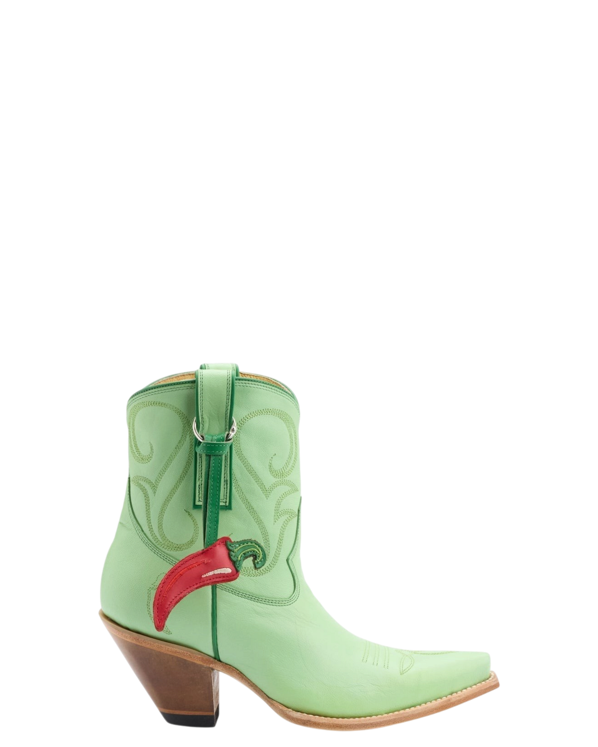 Old Gringo Boots Chili Short soft mint goat leather western boot with red chili bauble and tonal stitching
