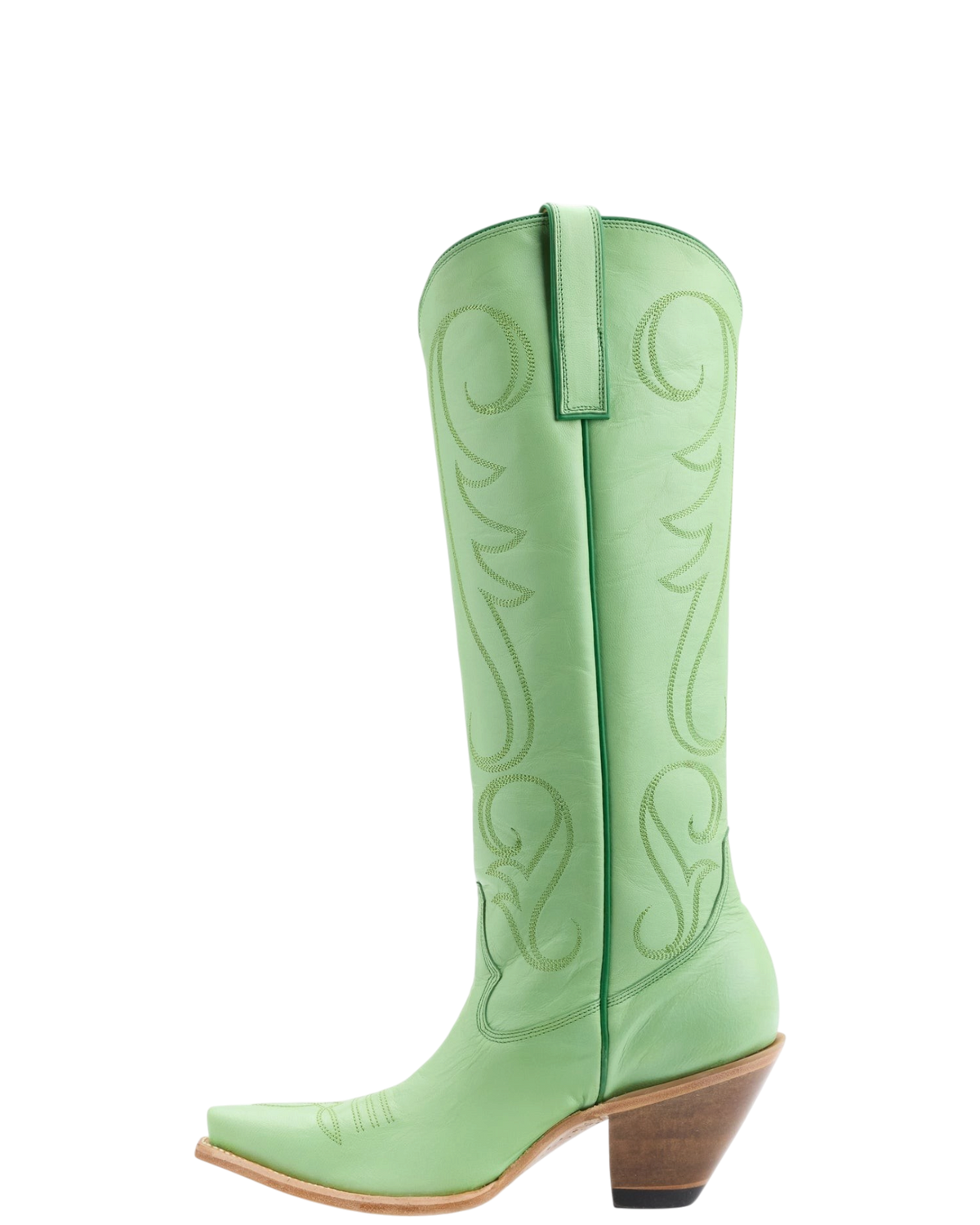 Old Gringo Boots Chili Tall mint green goat leather western boot with tonal stitching and a pointed toe