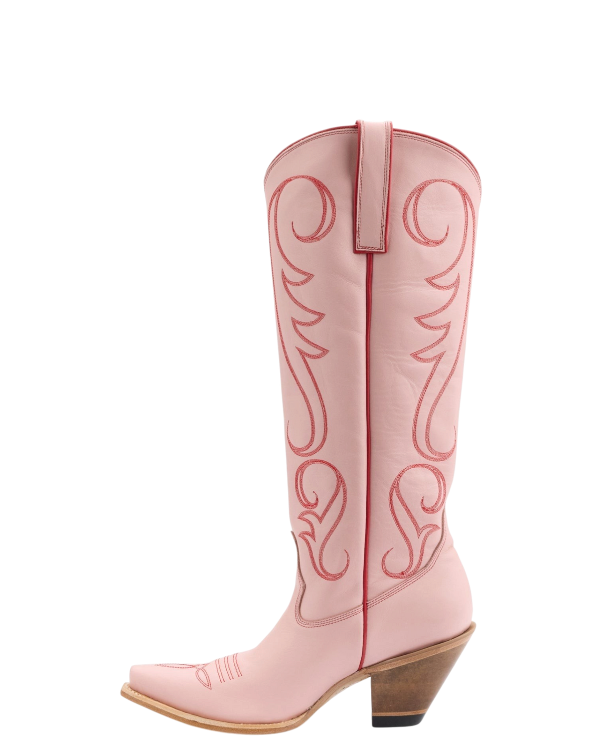 Old Gringo Boots Cherry pink cowhide leather western boots with red contrast stitching and tall 17-inch shaft