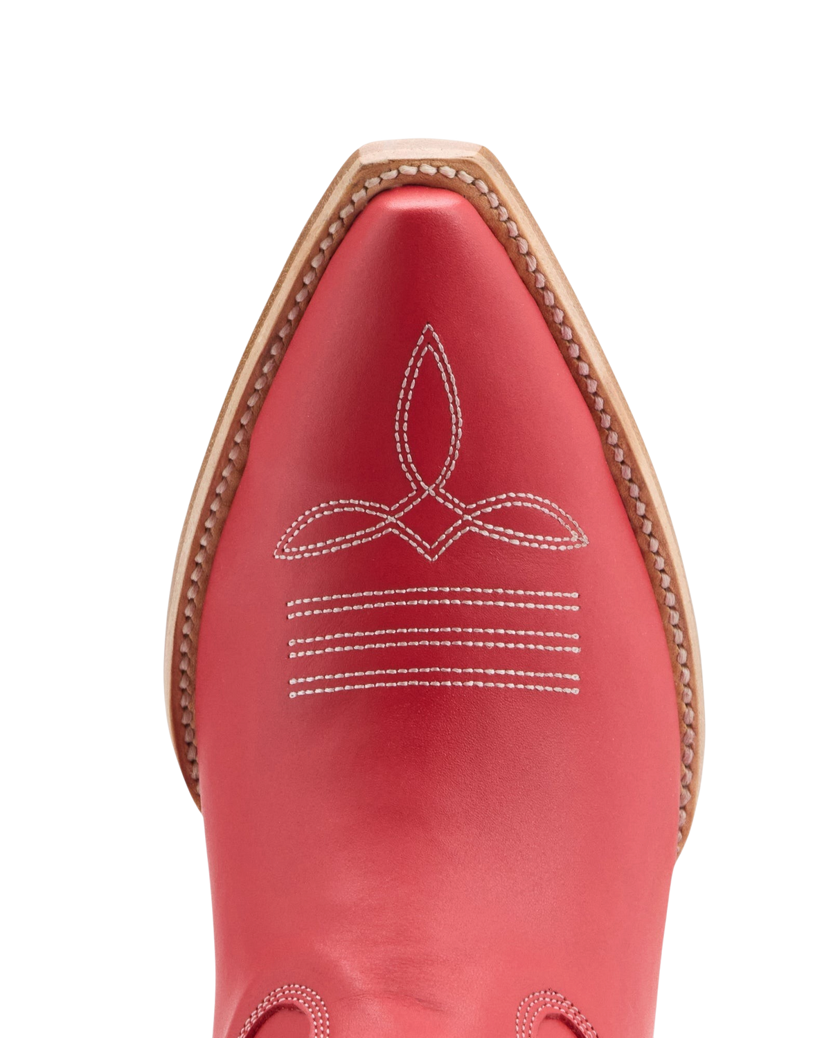 Old Gringo Boots red cowhide leather western boot toe with white contrast stitching and sintino-4 toe shape
