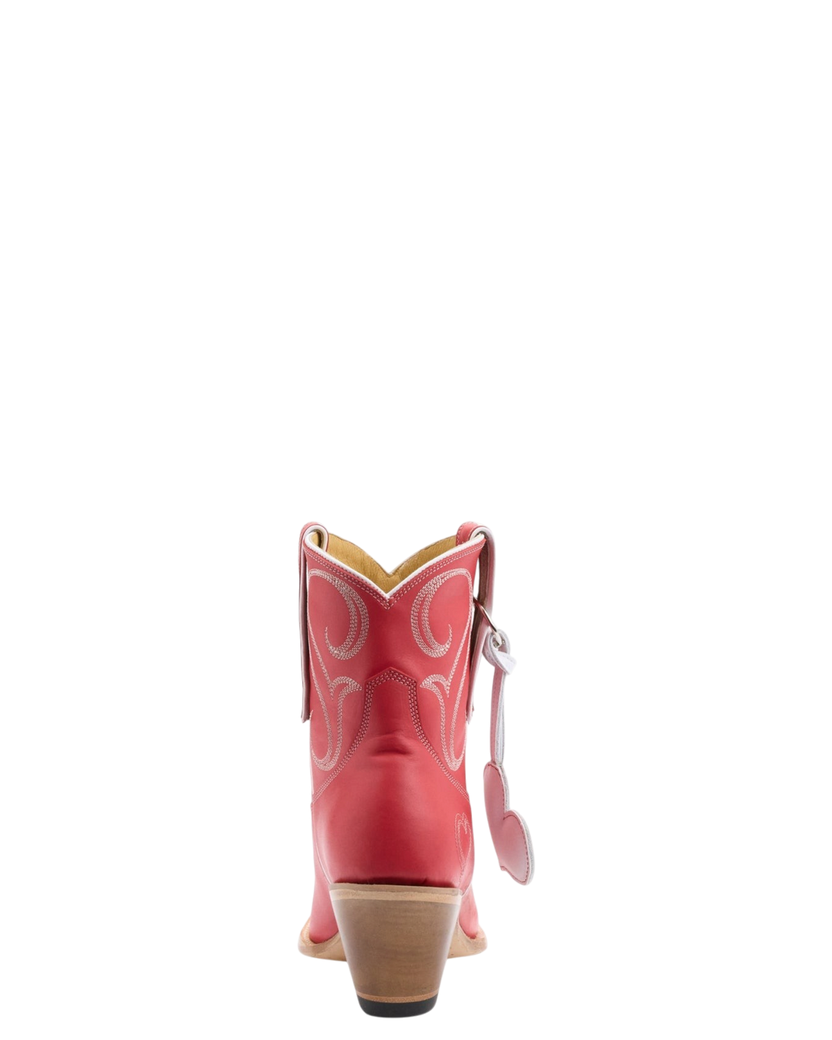 Old Gringo Boots red cowhide leather western boots with white contrast stitching and a heart charm back view