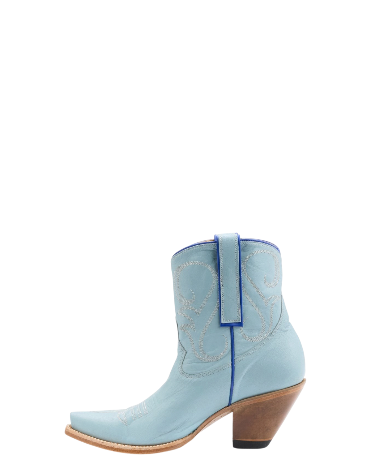 Old Gringo Boots sky blue goat leather ankle boots with decorative stitchwork and a sun and cloud charm