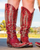 Old Gringo Boots Mayra Bis 18-inch western boots in Vesuvio red leather with intricate cream embroidery