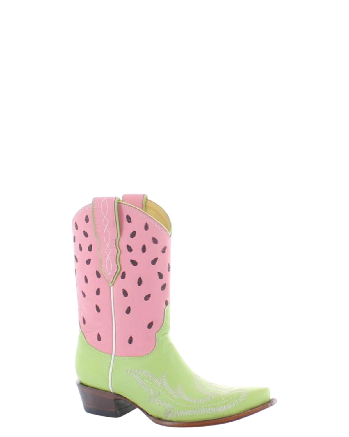 Old Gringo Boots Watermelon Moonshine shortie cowboy boots in pink and green leather with seed-like accents