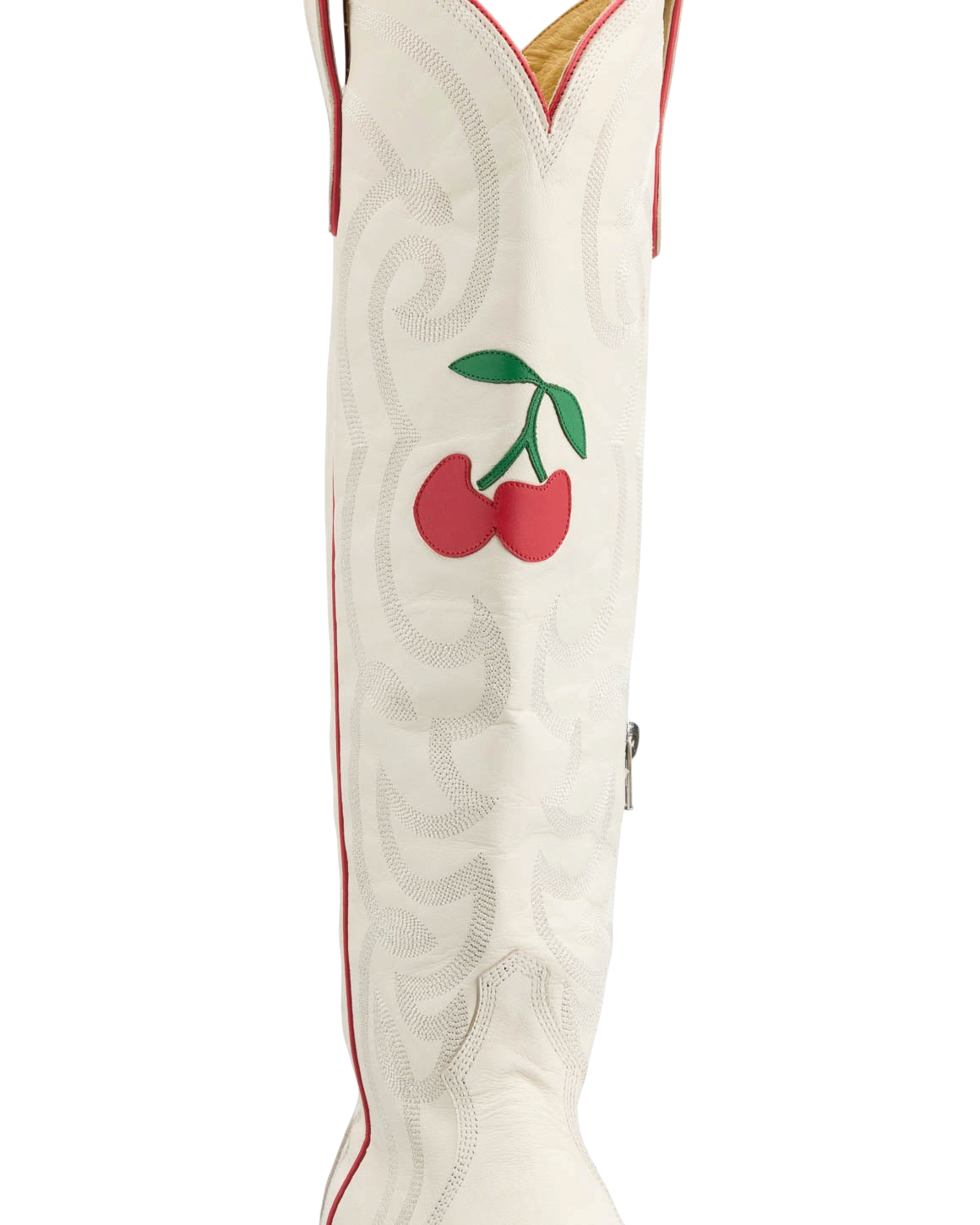 Old Gringo Boots Cherry Cherry white goat leather cowboy boot featuring red cherry embroidery and western stitching