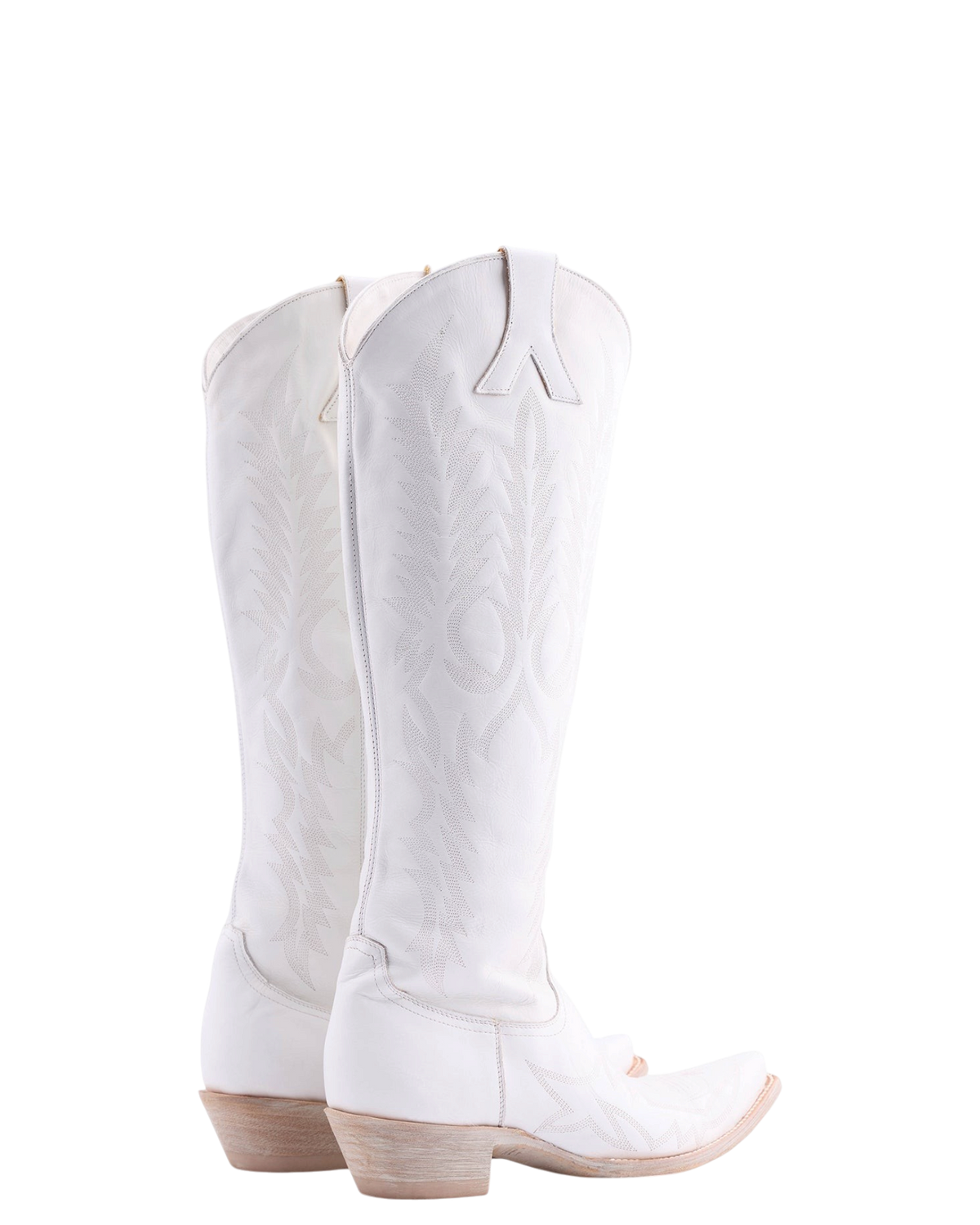 Old Gringo Boots Mayra Bis 18 inch white leather western boots with intricate tonal embroidery and a stacked heel