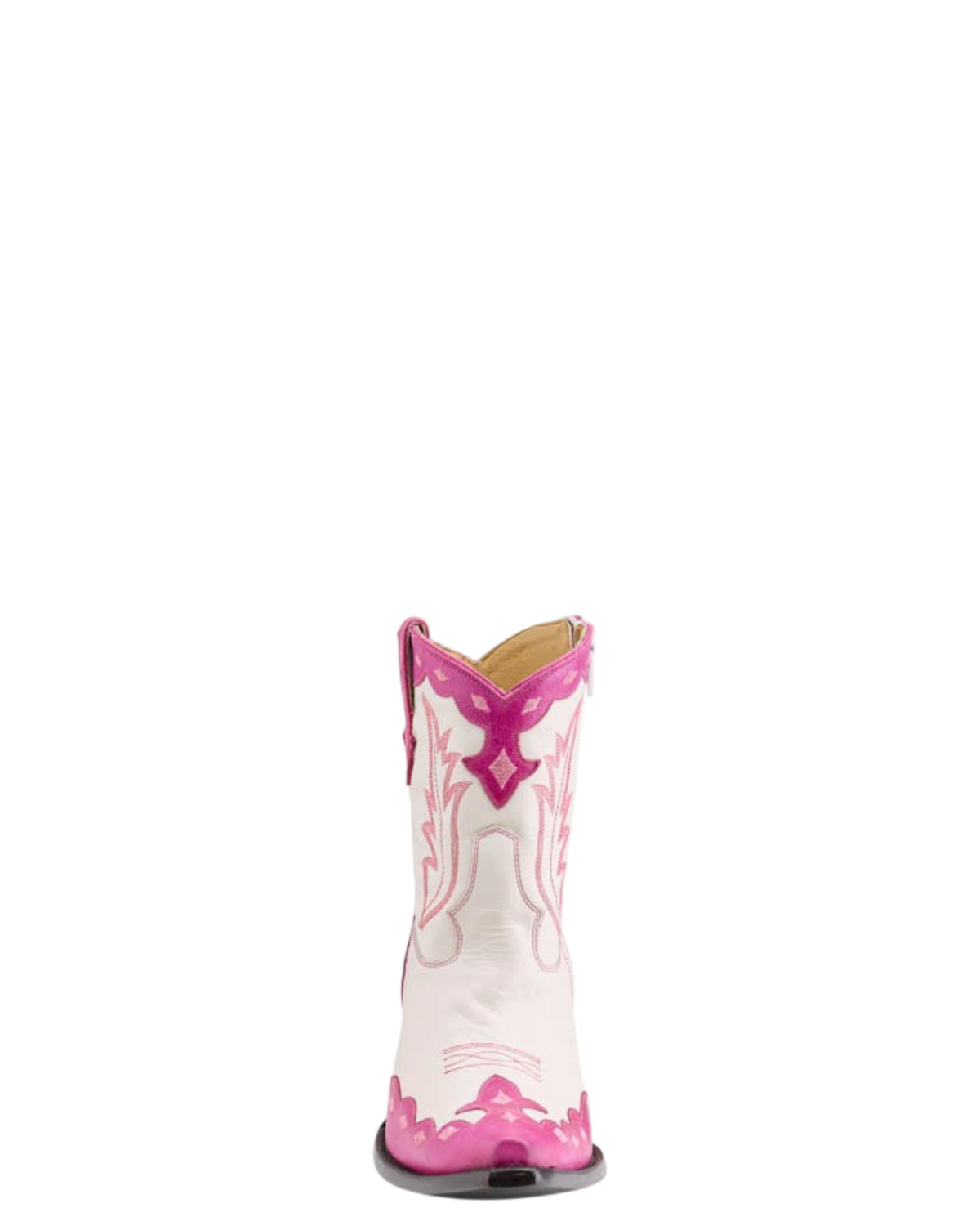 Old Gringo Boots Will Call white and pink cowhide leather short western boots with scalloped trim and stitchwork