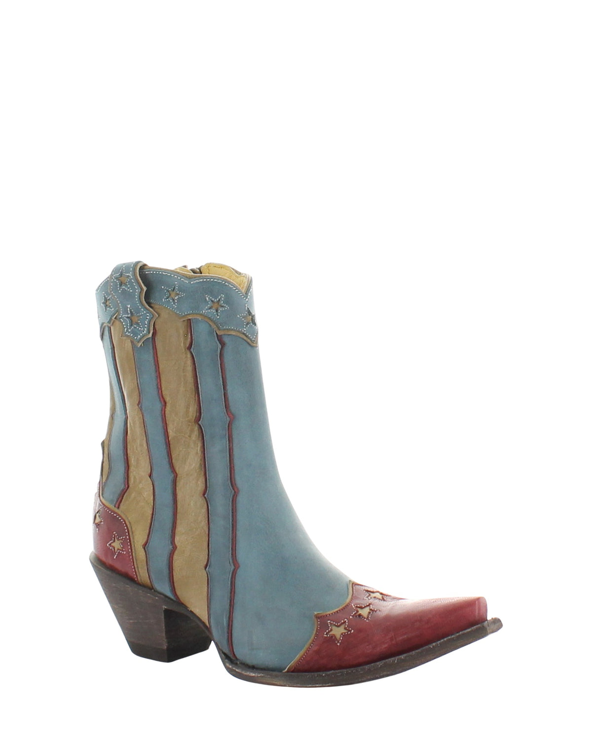 Old Gringo Bloom Bootie Blue/Bone women's 7" cowboy boot, side view