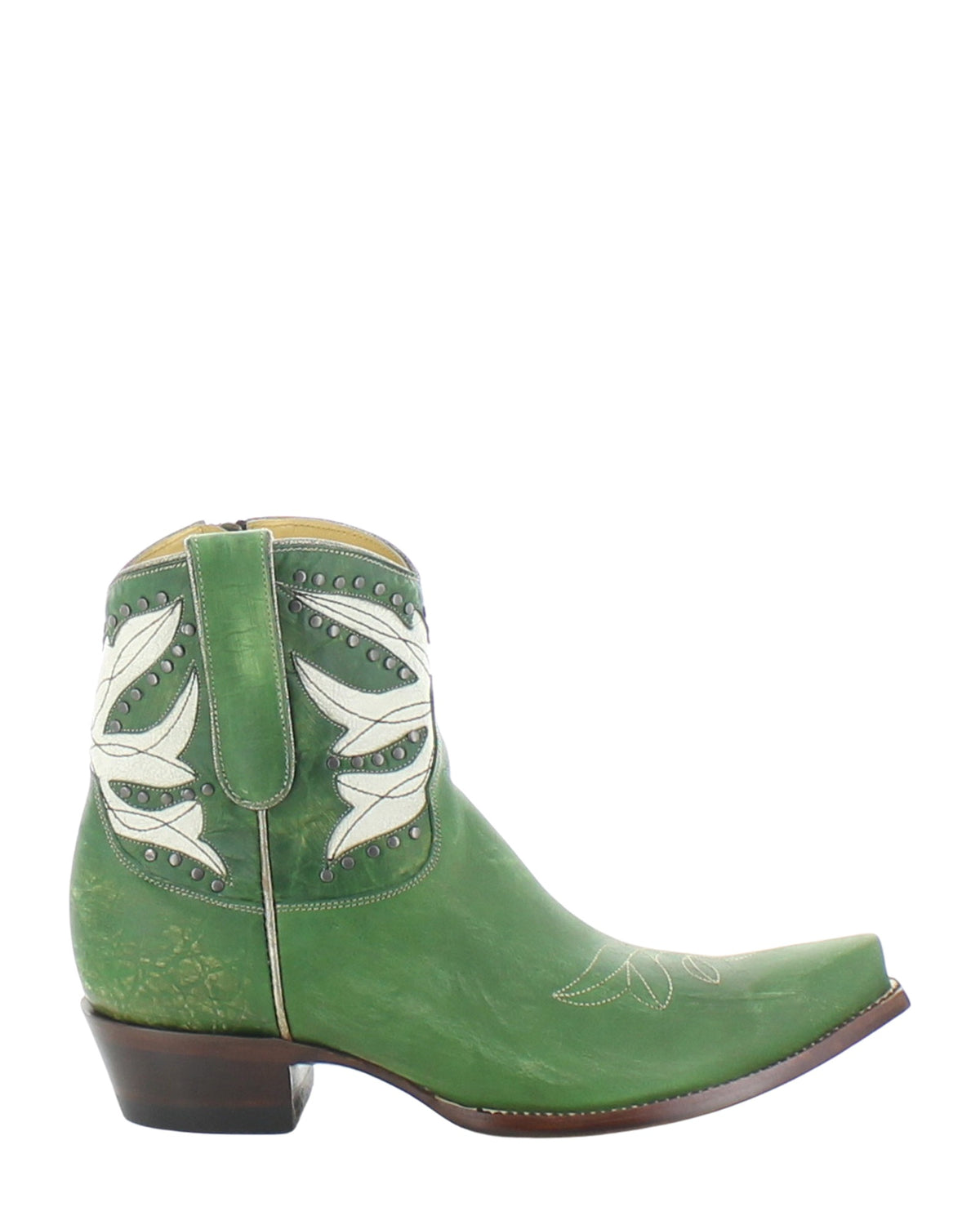 Old Gringo Amity Short Green/Crackled White women's 8" cowboy boot, side view