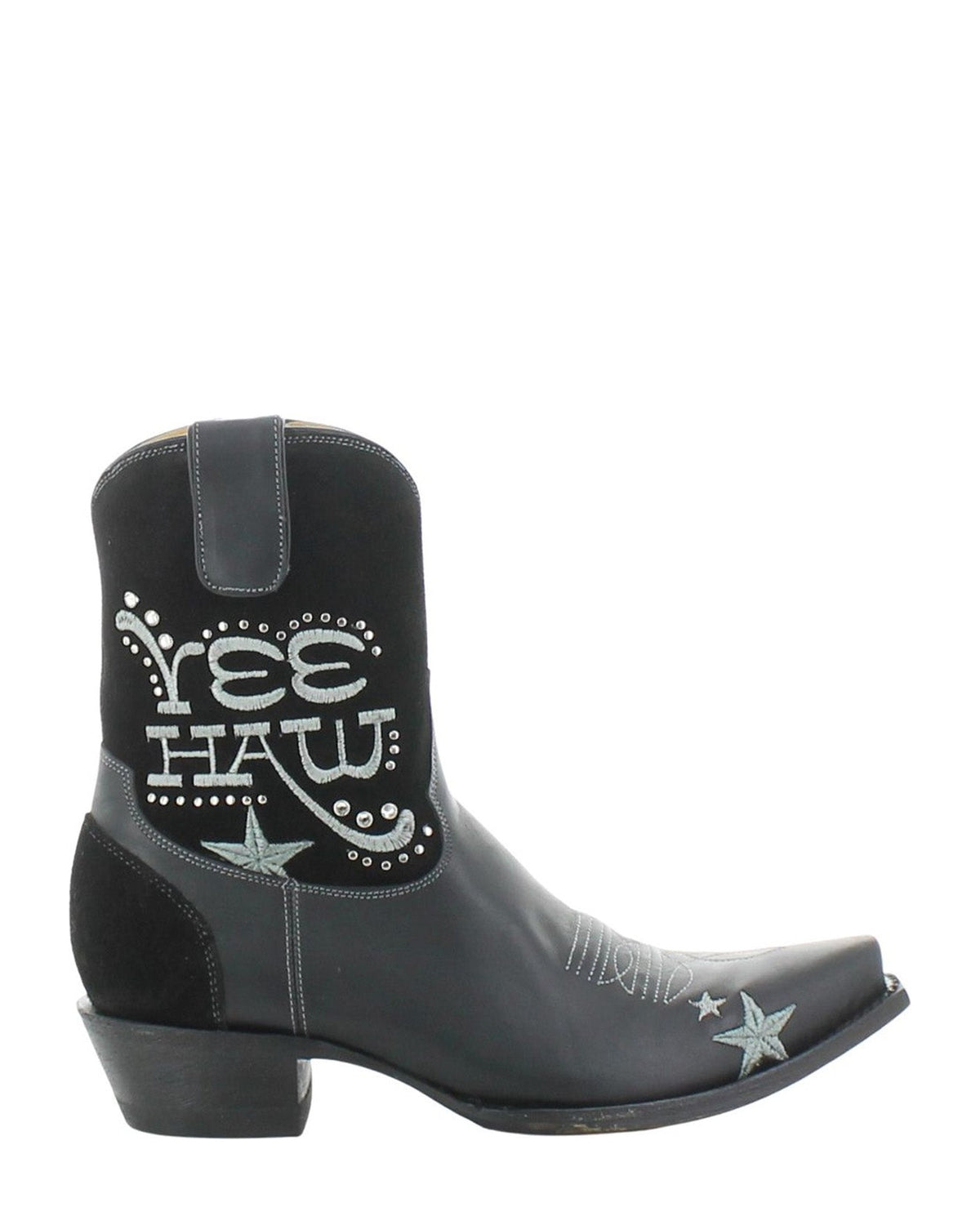 Old Gringo Yee Haw YBL679 Suede Black women's 8" cowboy boot, side view