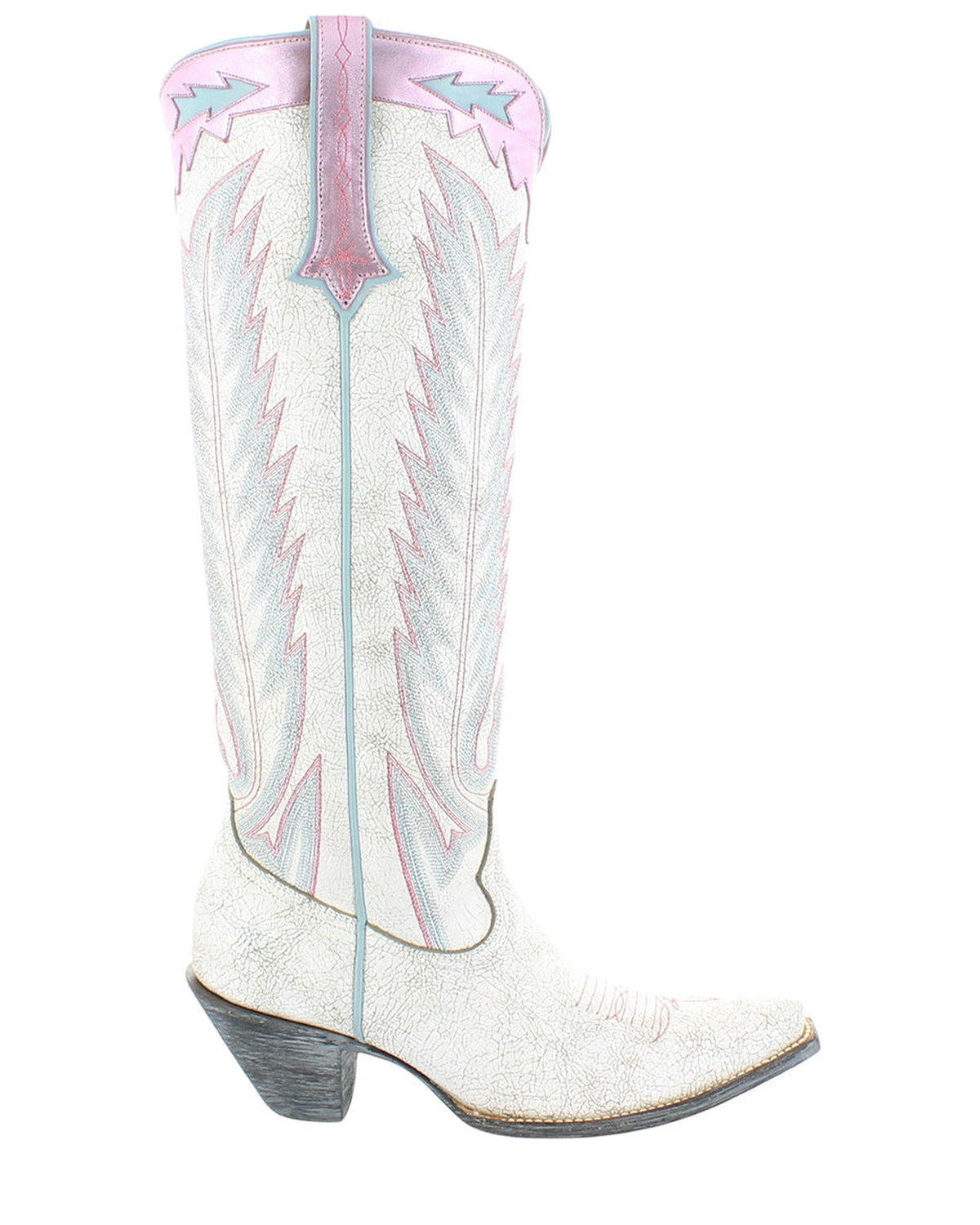 Old Gringo Yucatan Creackled Taupe/Pink women's 17" cowboy boot, side view