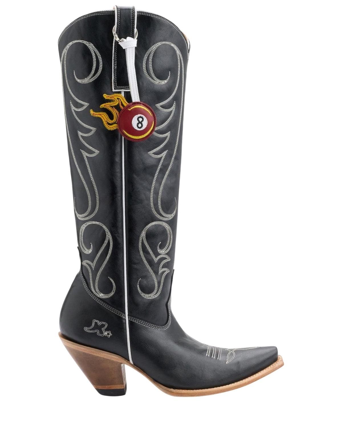Old Gringo 8 Ball Tall Black women's 17" cowboy boot, side view