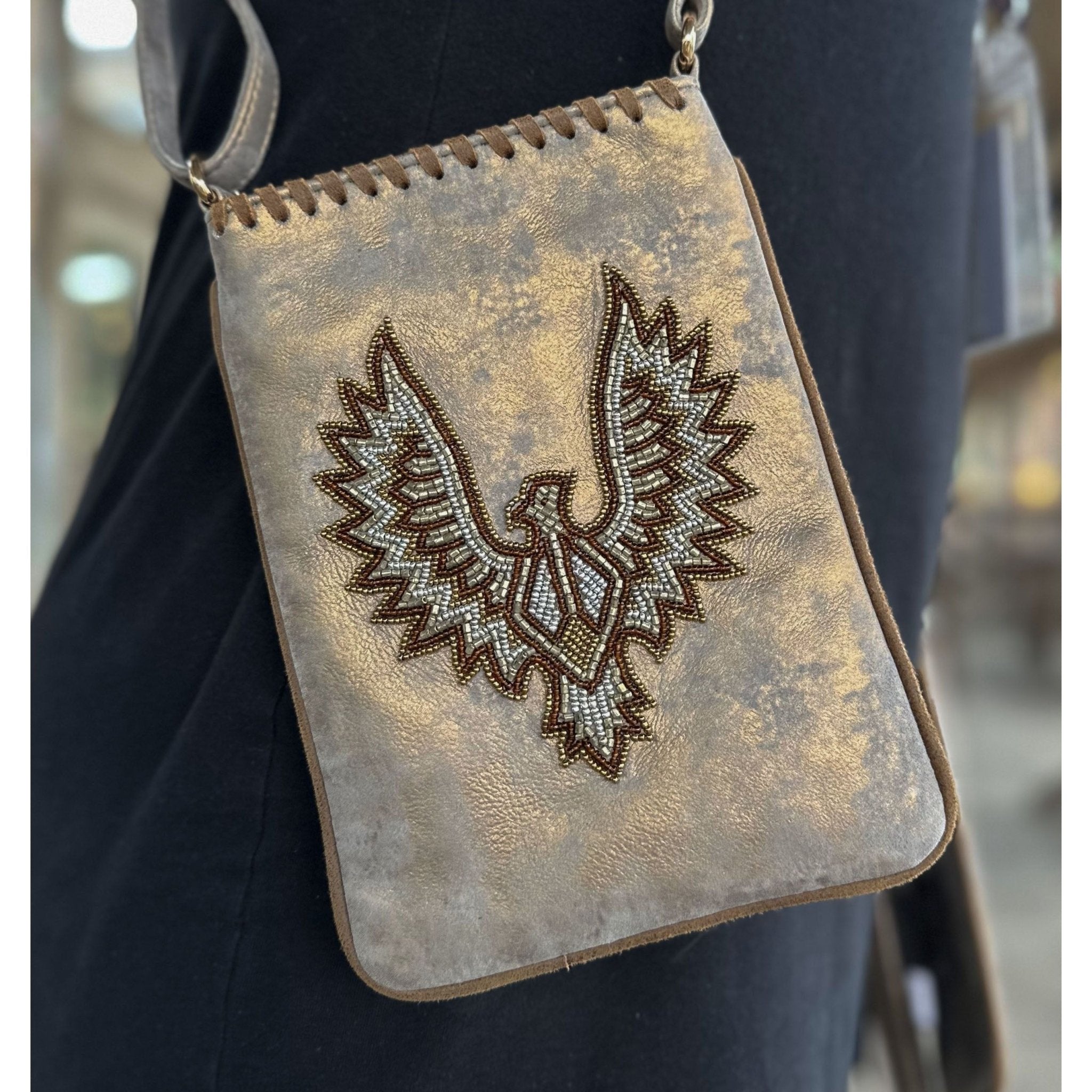 BEADED EAGLE CROSSBODY GOLD