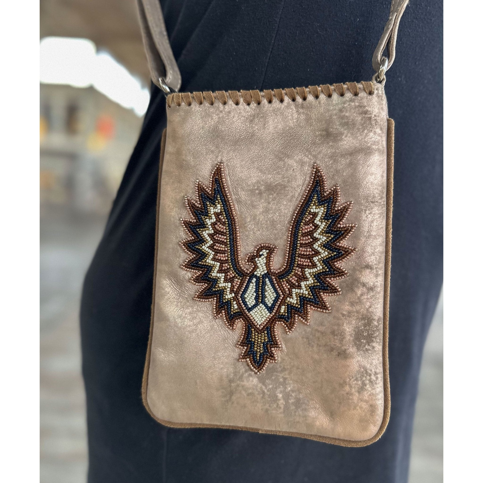 BEADED EAGLE CROSSBODY ROSEGOLD