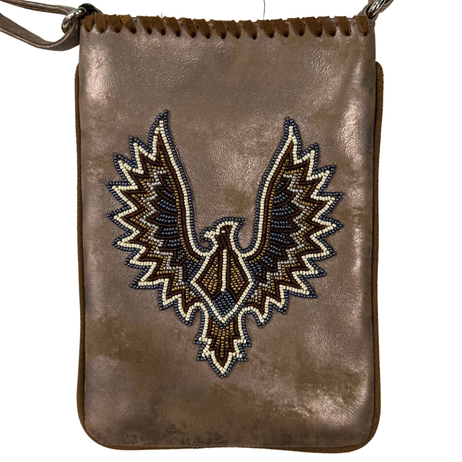 BEADED EAGLE CROSSBODY SILVER