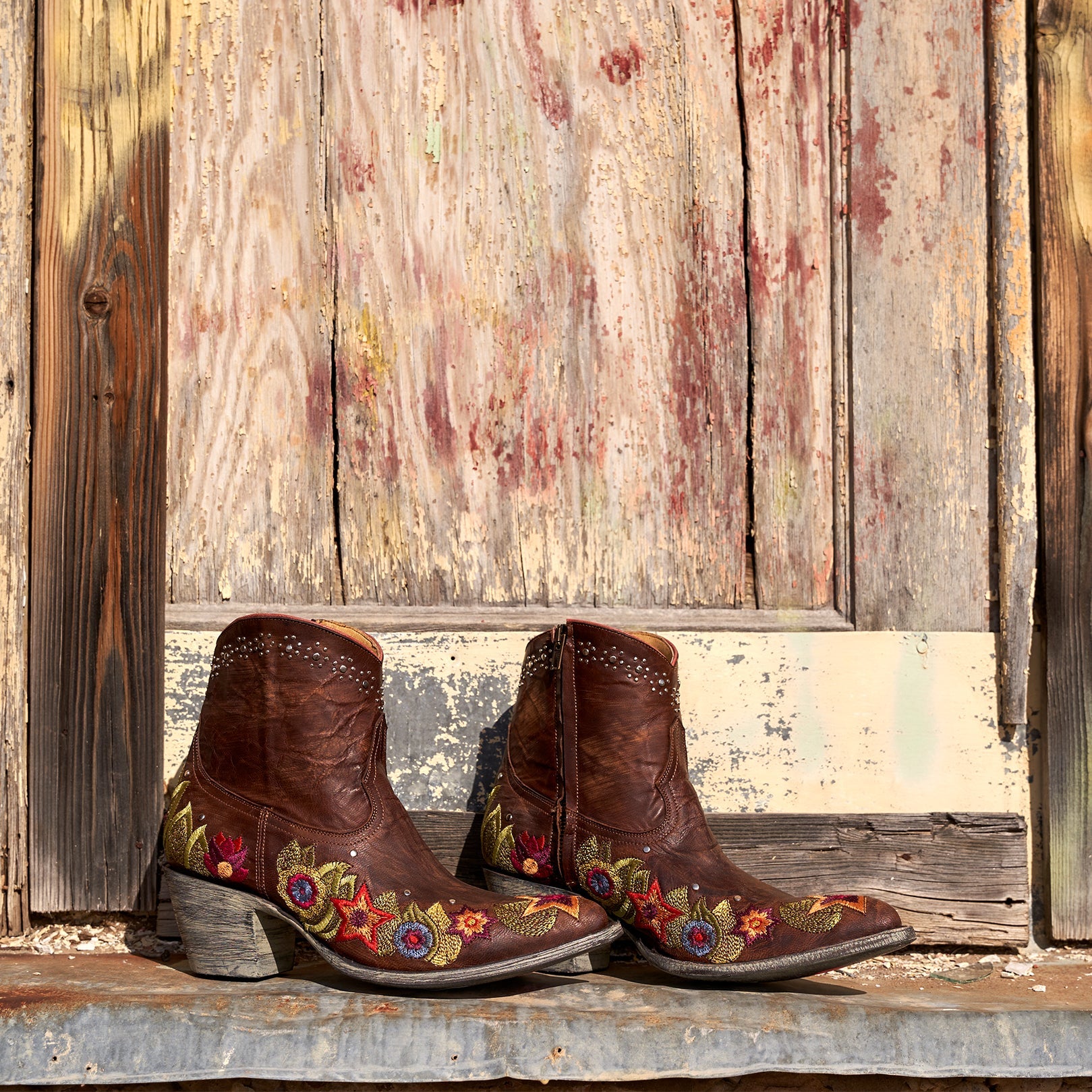 Women s Cowhide Leather Flower Embroidered Short Boots Franka Yippe Ki Yay by Old Gringo 11 Brown