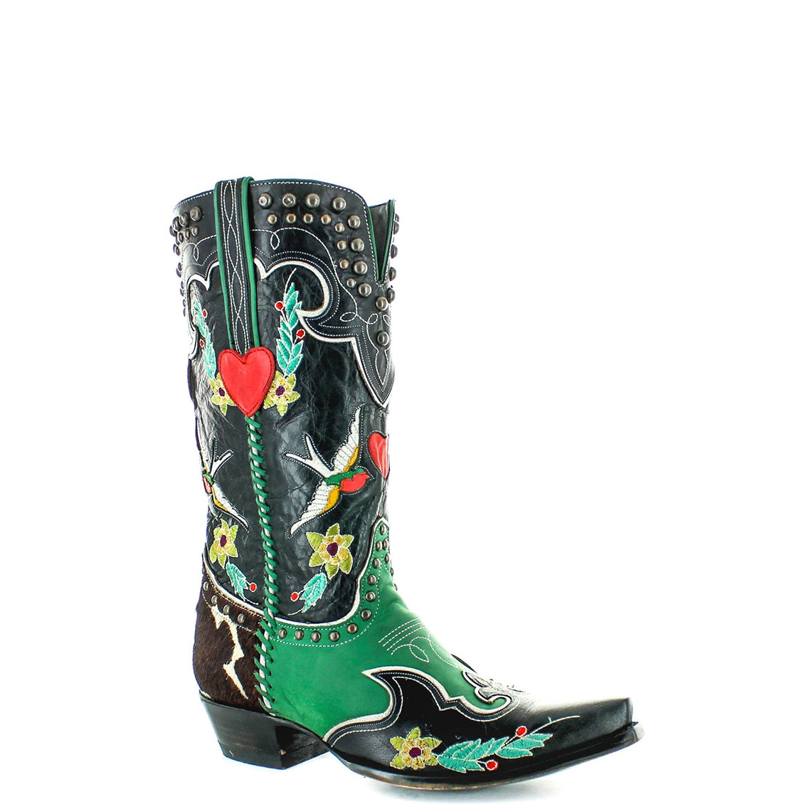 DDL026-2 DOUBLE D RANCH ALMOST FAMOUS DISTRESSED BLACK EMBROIDERED FLORAL  TALL 17 BOOTS